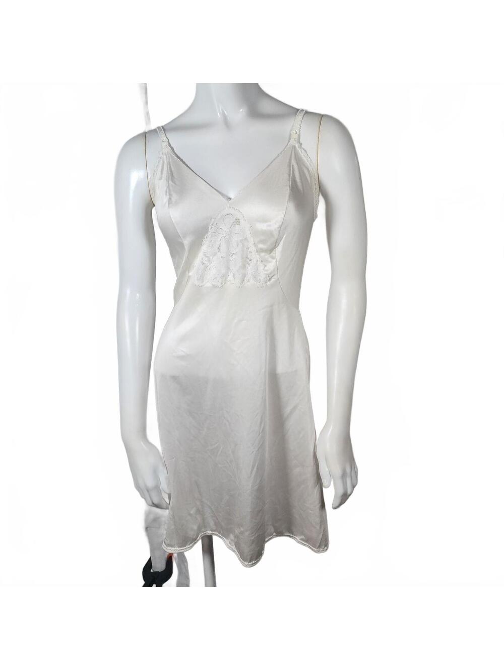 Vintage Sears Ivory Satin Slip Dress Size 32 with Lace Detail